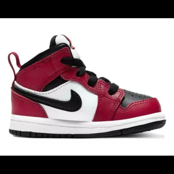 Nike Air Jordan 1 Mid (TD) 'Chicago Black Toe' Shoes 640735 069 Kids Sizes - Picture 3 of 8